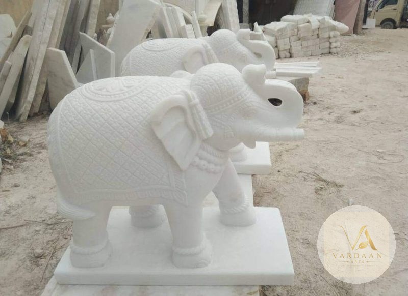 Ceremonial Marble Elephants — hand-carved Makrana marble Elephants & Lions for home by Vardaan Arts
