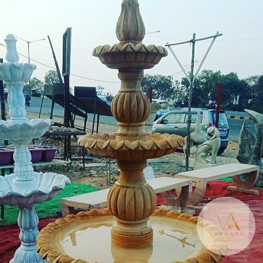 Sandstone Kalash Fountain — hand-carved Makrana marble Fountains for home by Vardaan Arts