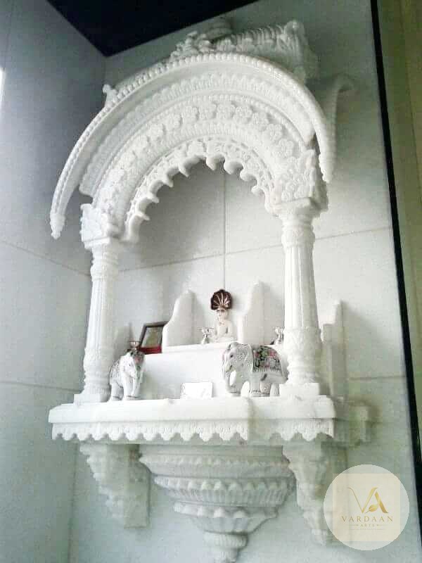 Wall-Mounted Jharokha Mandir — hand-carved Makrana marble Indoor Temples for home by Vardaan Arts