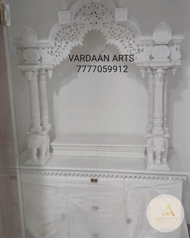 Ornate Crown Temple with Floral Base — hand-carved Makrana marble Indoor Temples for home by Vardaan Arts