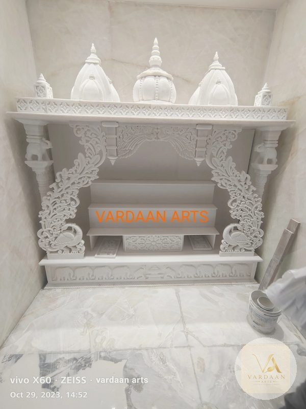 Five-Shikhar Multi-Dome Indoor Mandir — hand-carved Makrana marble Indoor Temples for home by Vardaan Arts