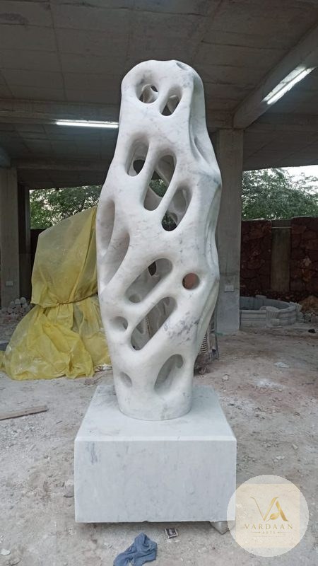 Organic Void Tower — hand-carved Makrana marble Modern Art for home by Vardaan Arts