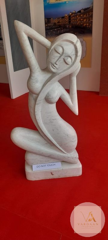 Dancing Muse (Exhibition Piece) — hand-carved Makrana marble Modern Art for home by Vardaan Arts