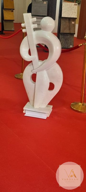 The Musician (Exhibition Piece) — hand-carved Makrana marble Modern Art for home by Vardaan Arts