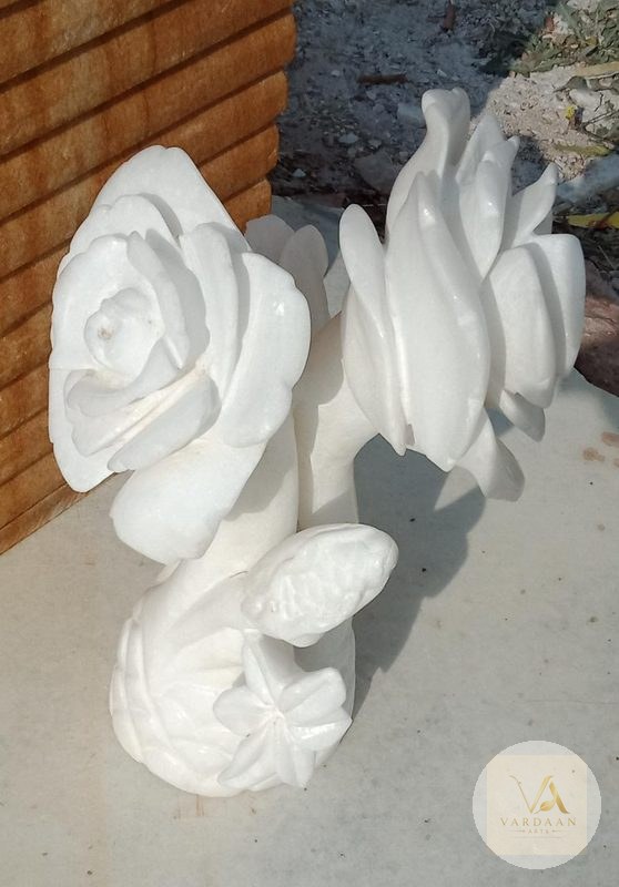 Marble Rose Bloom — hand-carved Makrana marble Modern Art for home by Vardaan Arts