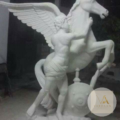 Perseus & Pegasus (Roman Art) — hand-carved Makrana marble Modern Art for home by Vardaan Arts