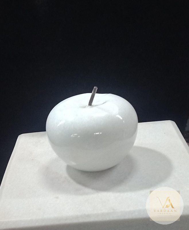 Marble Apple Showpiece — hand-carved Makrana marble Modern Art for home by Vardaan Arts