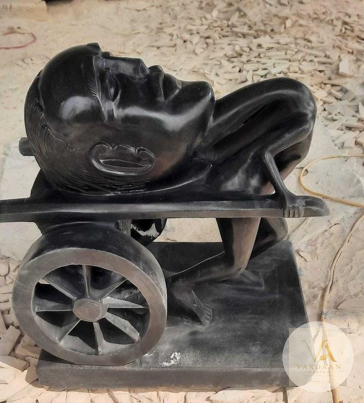 Dreamer on the Cart — hand-carved Makrana marble Modern Art for home by Vardaan Arts