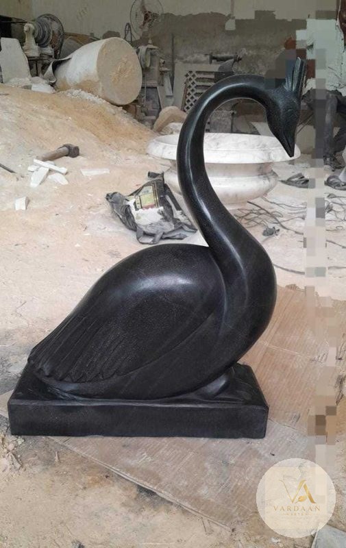 Black Swan Sculpture — hand-carved Makrana marble Modern Art for home by Vardaan Arts