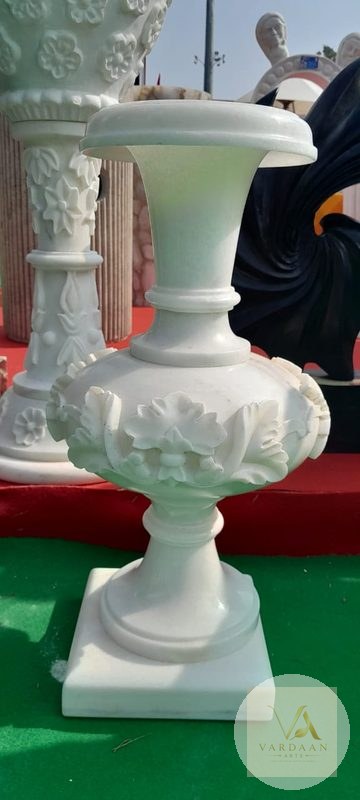 Roman Floral Urn — hand-carved Makrana marble Roman Art & Sculpture for home by Vardaan Arts