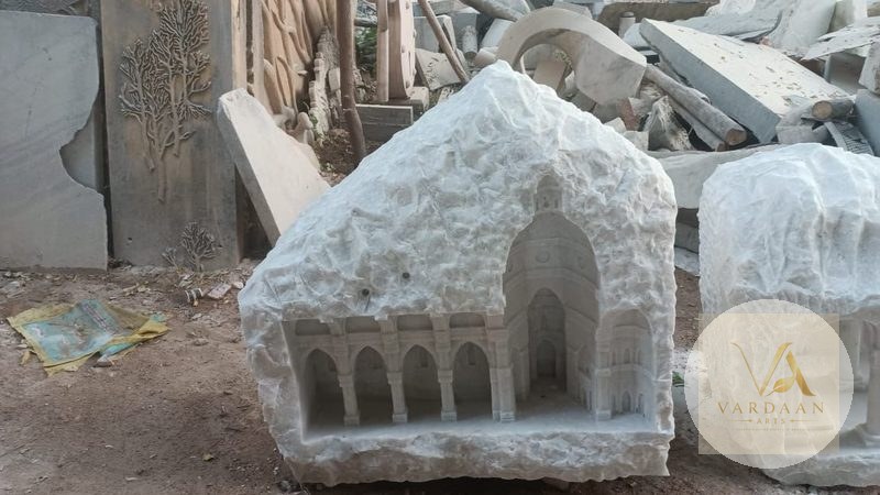 Rock-Cut Ruin Facade — hand-carved Makrana marble Roman Art & Sculpture for home by Vardaan Arts