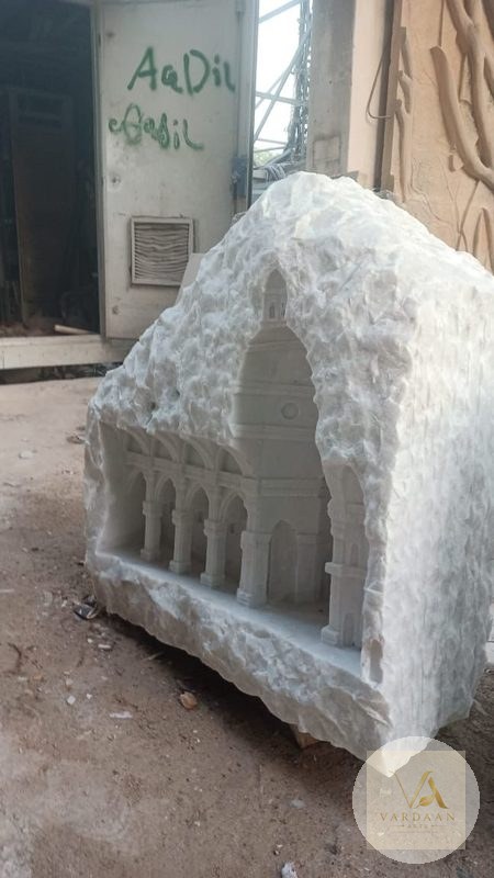 Rock-Hewn Arch Alcove — hand-carved Makrana marble Roman Art & Sculpture for home by Vardaan Arts