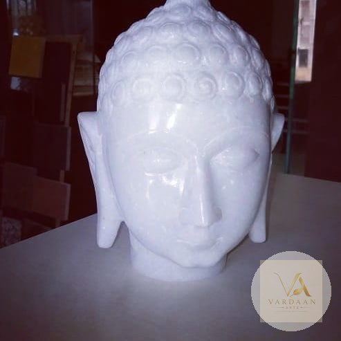 Serene Buddha Head — hand-carved Makrana marble Showpieces for home by Vardaan Arts