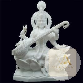 Maa Saraswati — hand-carved Makrana marble Statues for home by Vardaan Arts