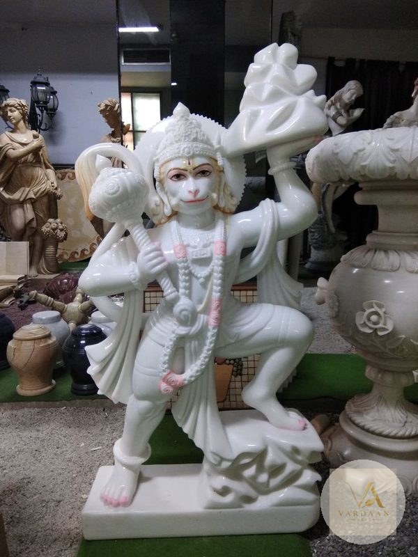 Sanjeevani Hanuman — hand-carved Makrana marble Statues for home by Vardaan Arts