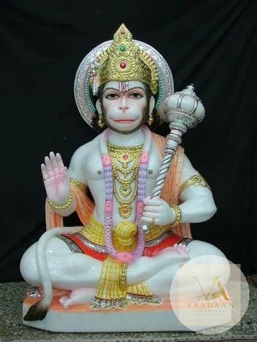Shri Hanuman Ji (Painted) — hand-carved Makrana marble Statues for home by Vardaan Arts