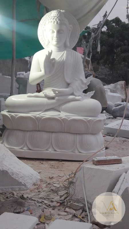 Grand Vitarka Buddha — hand-carved Makrana marble Statues for home by Vardaan Arts