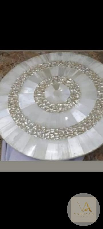 Concentric Pearl Medallion Table — hand-carved Makrana marble Table Tops for home by Vardaan Arts