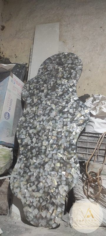 Freeform Grey Pearl Slab — hand-carved Makrana marble Table Tops for home by Vardaan Arts