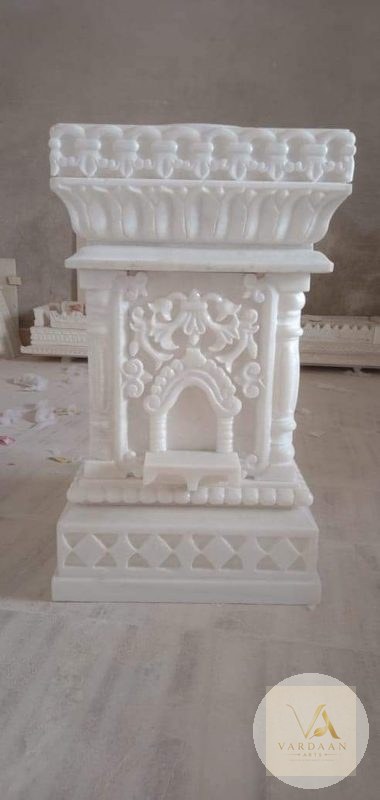 White Ornate Panel Tulsi Vrindavan — hand-carved Makrana marble Tulsi Vrindavan for home by Vardaan Arts