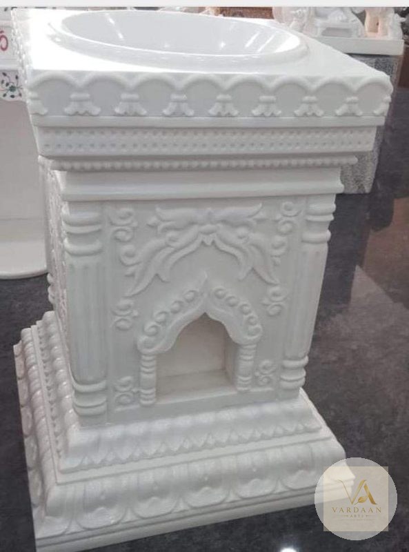Scalloped Rim Tulsi Vrindavan — hand-carved Makrana marble Tulsi Vrindavan for home by Vardaan Arts