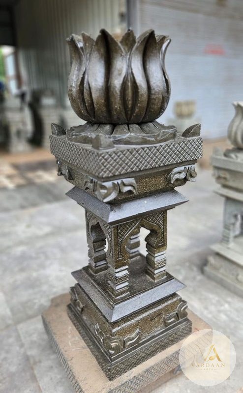 Midnight Lotus Tulsi Vrindavan — hand-carved Makrana marble Tulsi Vrindavan for home by Vardaan Arts