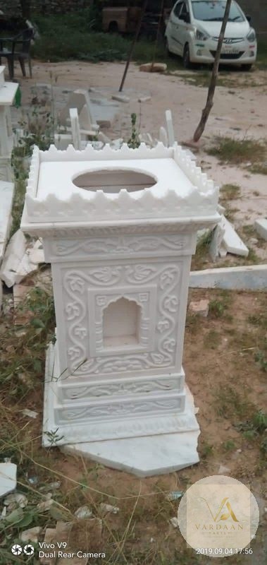 Royal Crown Tulsi Vrindavan — hand-carved Makrana marble Tulsi Vrindavan for home by Vardaan Arts