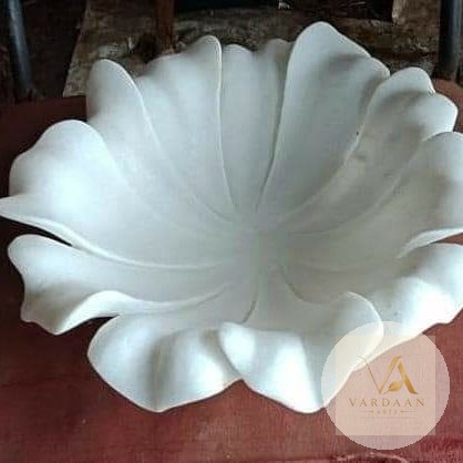 Curled Petal Urli — hand-carved Makrana marble Marble Urlis for home by Vardaan Arts