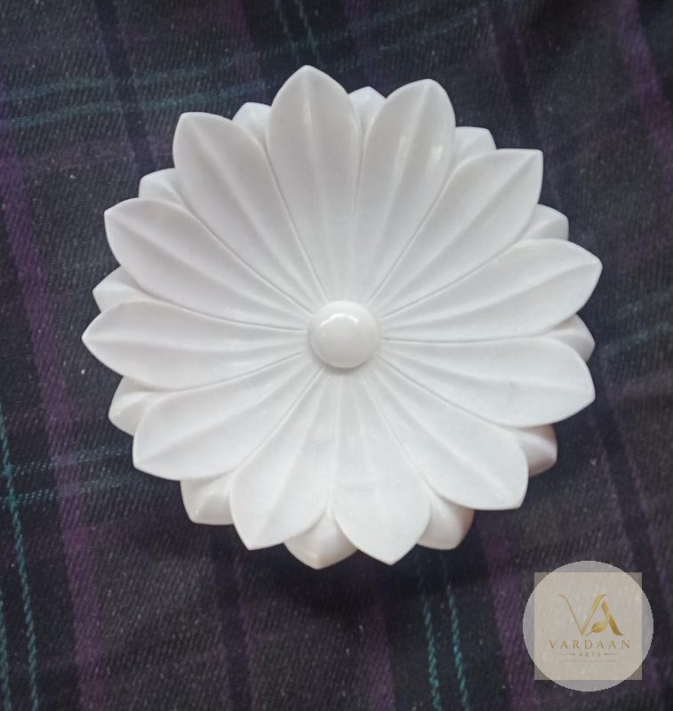 Lotus Petal Urli with Boss — hand-carved Makrana marble Marble Urlis for home by Vardaan Arts