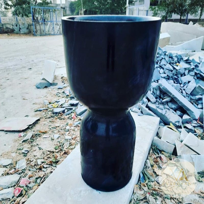 Black Marble Chalice Basin — hand-carved Makrana marble Wash Basins for home by Vardaan Arts