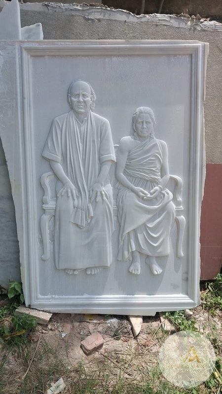 Custom Portrait Relief Panel — hand-carved Makrana marble Wall Panels for home by Vardaan Arts