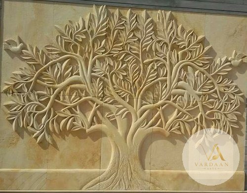 Sandstone Tree of Life Panel — hand-carved Makrana marble Wall Panels for home by Vardaan Arts