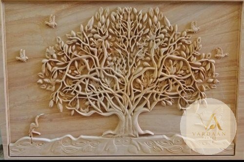 Dense Sandstone Tree Panel — hand-carved Makrana marble Wall Panels for home by Vardaan Arts