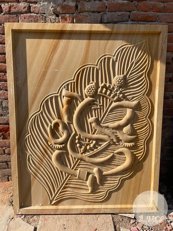 Blooming Lotus Sandstone Panel — hand-carved Makrana marble Wall Panels for home by Vardaan Arts